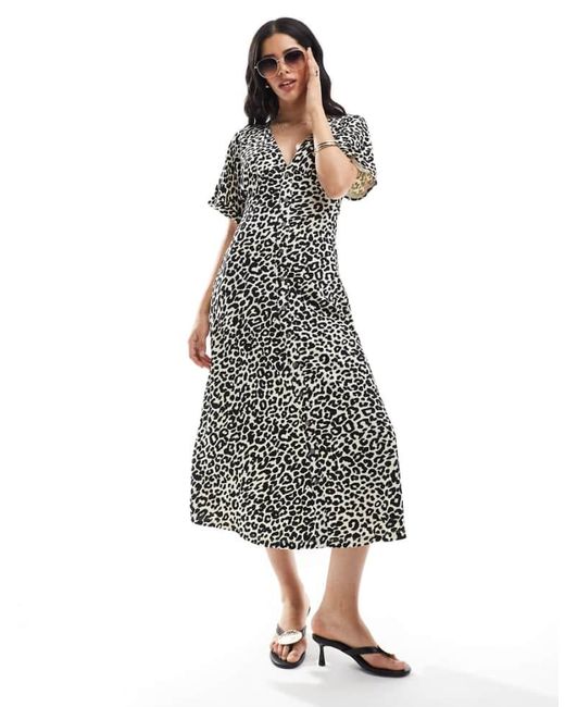 ASOS White Roll Sleeve Button Front Midi Tea Dress