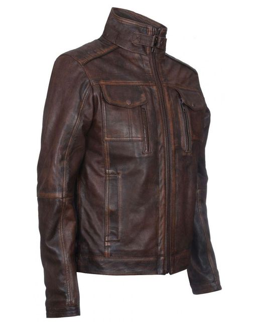 Infinity Leather Brown Biker Distressed Motorcycle Jacket for men