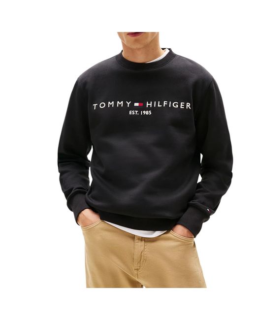 Tommy Hilfiger Black Fleece Sweatshirt Embroidered Logo Pullover Crew Neck Jumper for men