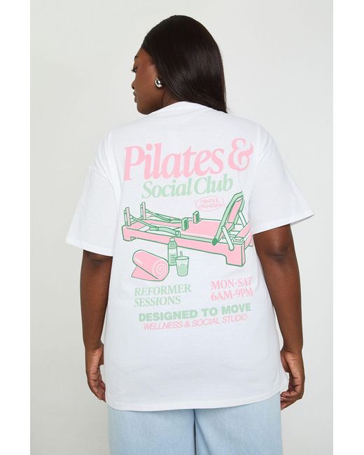 Boohoo White Plus Pilates Social Club T-Shirt
