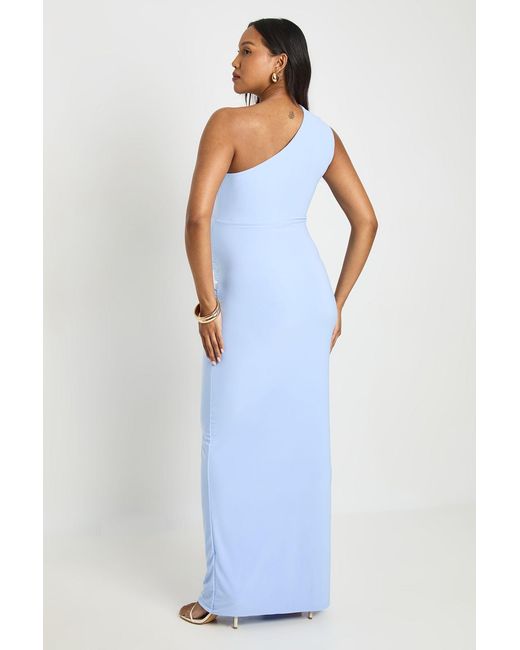 Boohoo Blue Maternity Double Slinky One Shoulder Ruched Maxi Dress