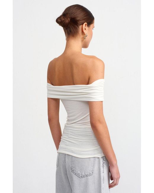 Hiccup White Off Shoulder Ruched Bodycon Top