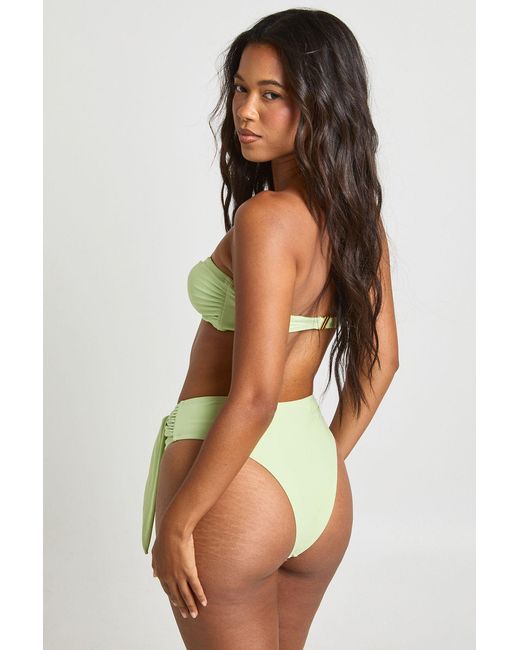 Boohoo Green Knot Detachable Strap Bandeau Bikini Top