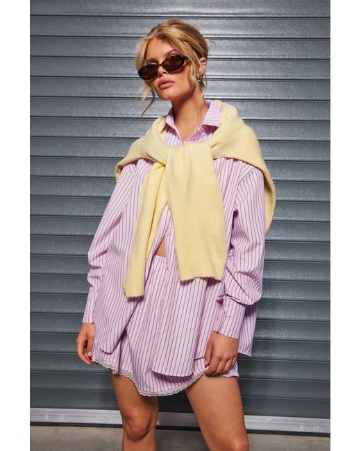Boohoo Gray Oversized Fine Stripe Shirt