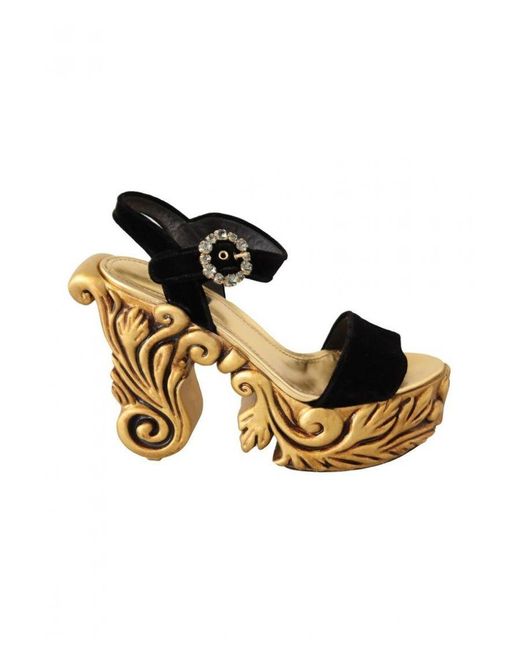 Dolce & Gabbana Metallic Baroque Velvet Heels Crystal Shoes