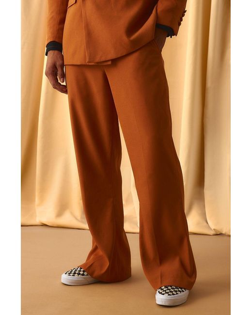 BoohooMAN Brown Flared Suit Pants for men