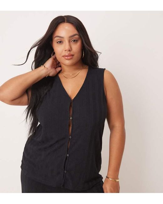 Vila Curve Black Lightweight Rib Knit Sleeveless Waistcoat Co-Ord