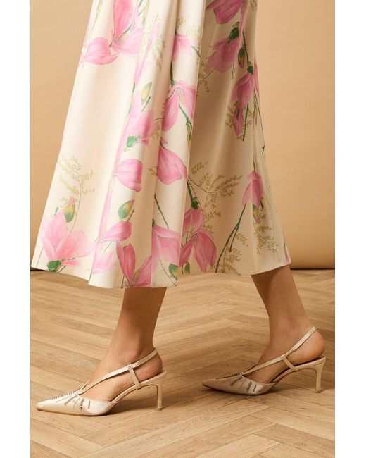 Oasis White Monica Satin Diamante Slingback High Stiletto Heel Court Shoes