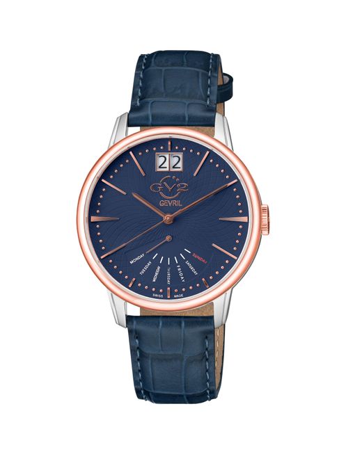 Gv2 Blue Rovescio Stainless Steel Case Genuine Leather Strap Watch for men