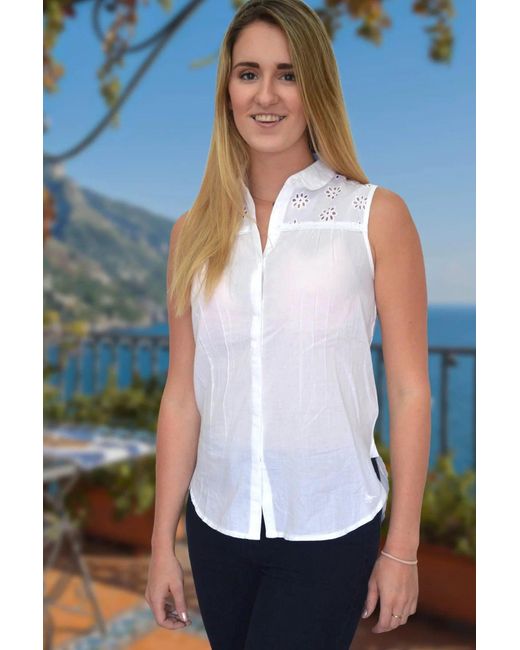 Jack Wills Blue Cotton Broderie Sleeveless Blouse