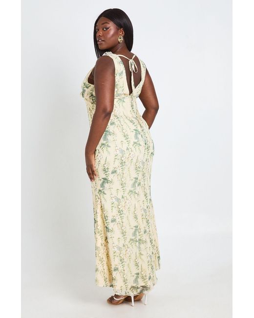 Boohoo White Plus Floral Chiffon Ruffle Detail Maxi Slip Dress