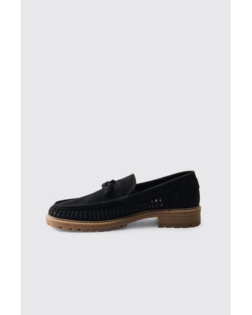 BoohooMAN Black Faux Suede Weave Track Sole Loafer for men