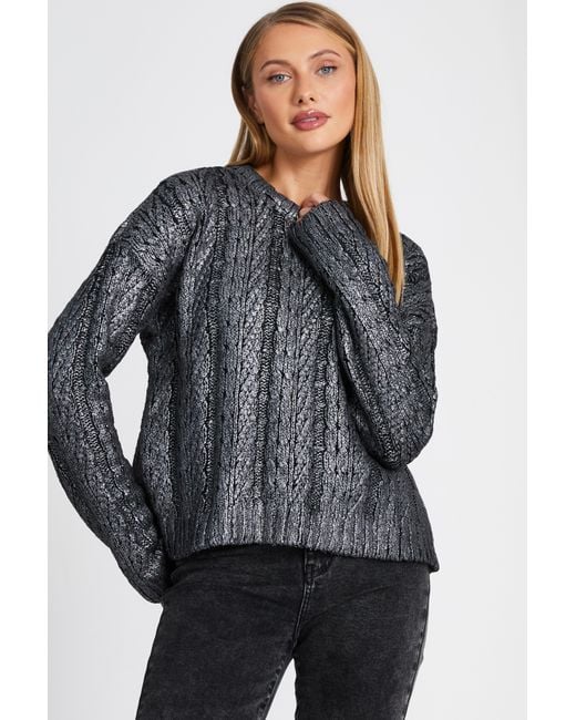 Quiz Metallic Cable Knit Jumper in Grey Lyst UK