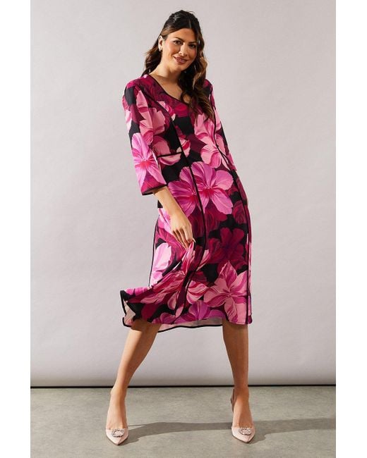 Wallis Pink Occasion Floral Seam Detail Midi Dress