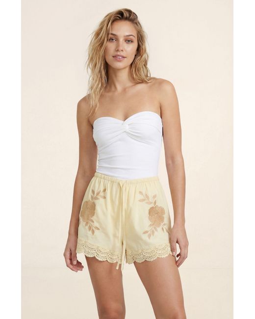 Nasty Gal Natural Cotton Embroidered Lace Trim Shorts