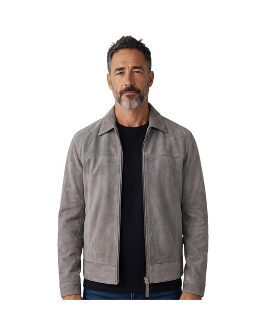Infinity Leather Gray Stone Goat Suede Harrington Biker Jacket for men
