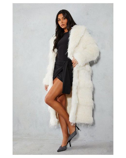 MissPap Gray Premium Faux Fur Panelled Maxi Coat