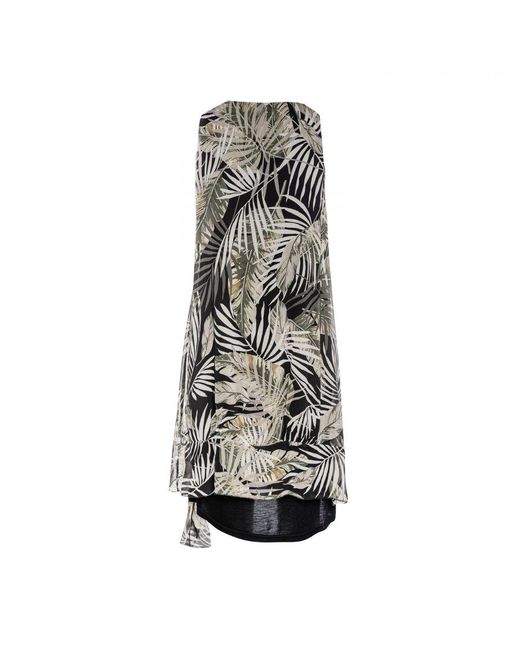 Conquista Black Sleeveless Double Layer Tropical Print Dress