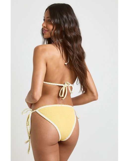 Boohoo Natural Contrast Detail Textured Triangle Bikini & Tie Side Bottom Set