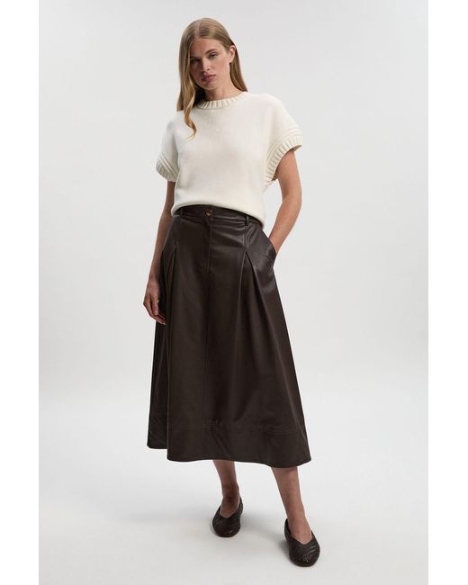 Karen Millen White Faux Leather Tailored Full Midi Skirt