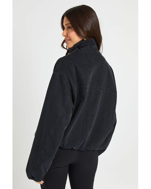 Boohoo Black Funnel Neck Denim Bomber Jacket