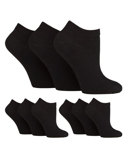 Gentle Grip Black 9 Pairs Ladies Diabetic Trainer Socks