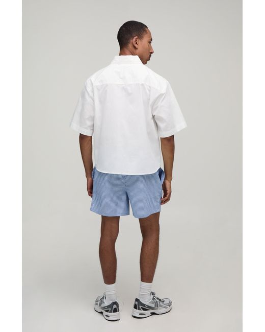 BoohooMAN Blue Relaxed Mid Length Micro Check Short for men
