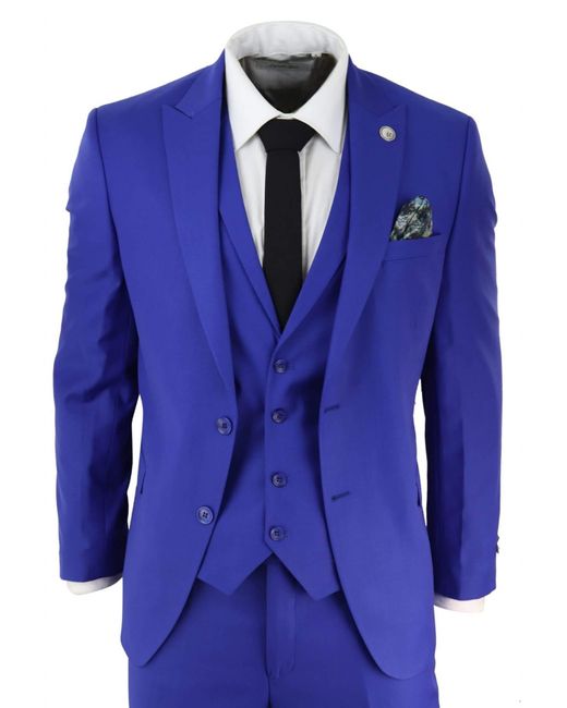 TruClothing Blue 3 Piece Royal Tailored Fit Complete Suit Best Groom Prom Wedding for men