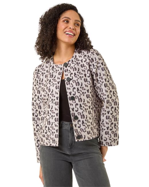 Roman Gray Animal Print Buttoned Jacket