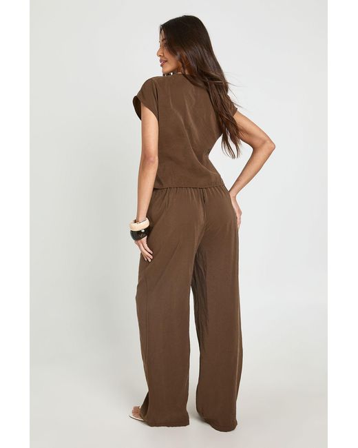 Boohoo Brown Wide Leg Drawcord Trouser