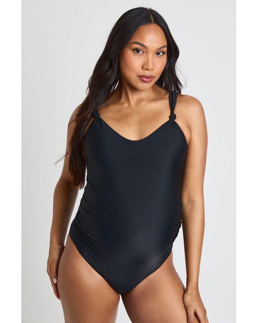 Boohoo Blue Maternity Knot Detail Swimsuit