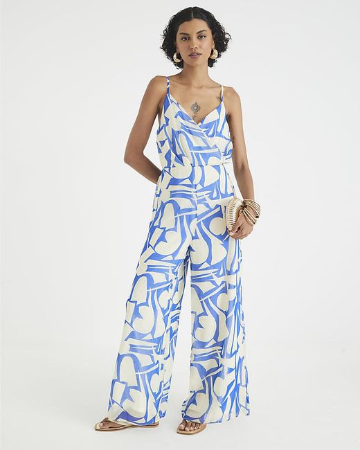 River Island Blue Jumpsuit Sleeveless Printed