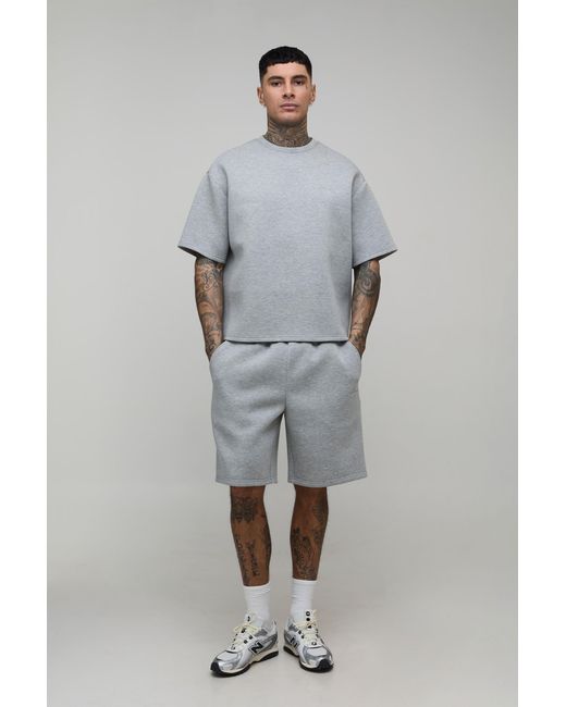 BoohooMAN Gray Tall Relaxed Fit Scuba Marl Shorts for men
