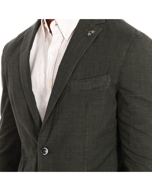 La Martina Black Long-Sleeved Blazer With Regular Fit Pmja03-Tl219 for men