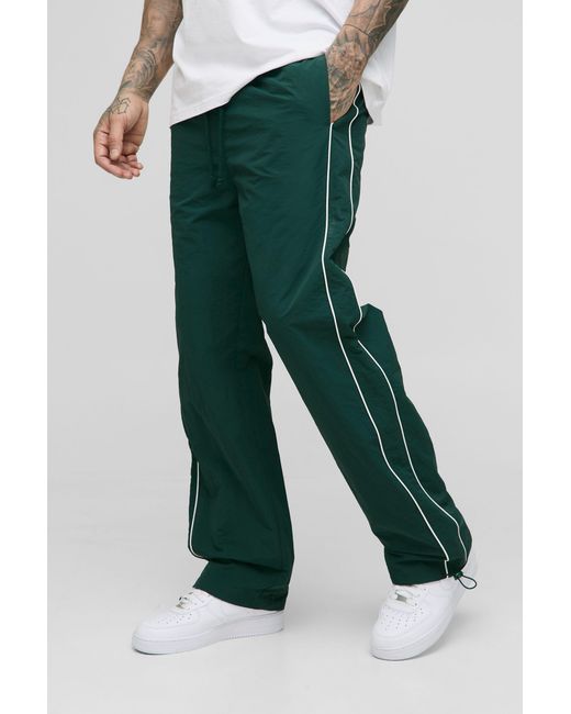 BoohooMAN Green Tall Nylon Piping Detail Pants for men