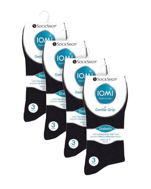 IOMI Black 12 Pair Multipack Gentle Grip Top Diabetic Socks for men