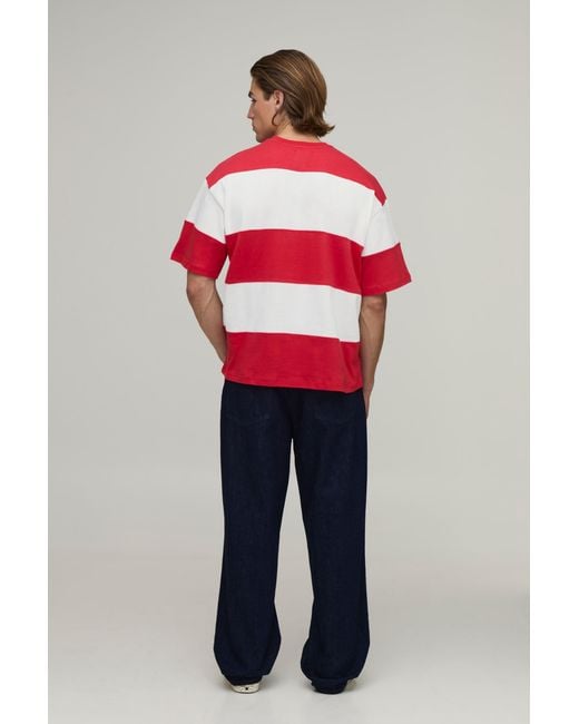 BoohooMAN Red Oversized Colour Block Stripe T-Shirt for men