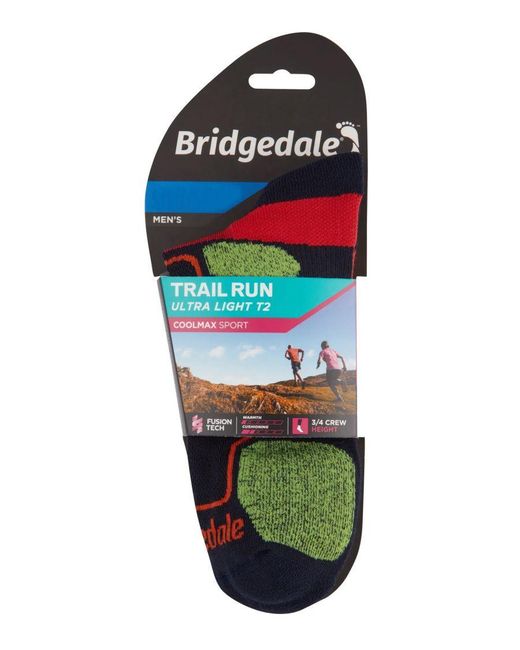 Bridgedale Blue Trail Running Ultralight T2 Coolmax Sport 3/4 Crew Socks for men