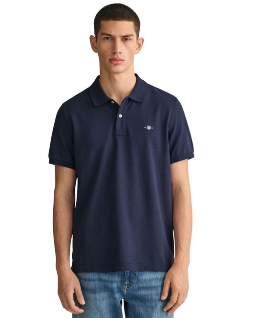 Gant Blue Short Sleeve Cotton Polo Shirt for men