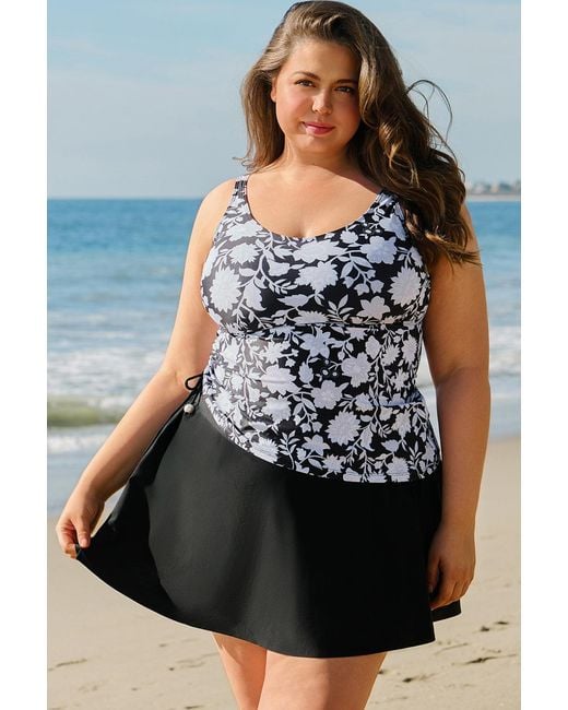 Azura Exchange Plus Size Bloemen Tankini Badpak in het Black