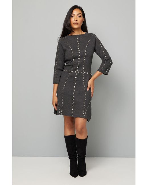 Wallis Gray Petite Stud Knit Jumper Dress
