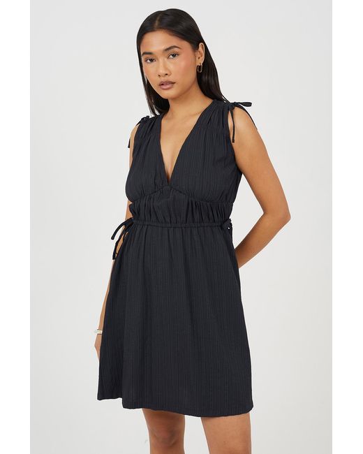 Brave Soul Blue V-Neck Sleeveless Midi Dress With Tie Details