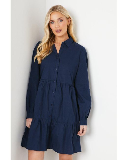 PRINCIPLES Blue Petite Cotton Poplin Smock Dress