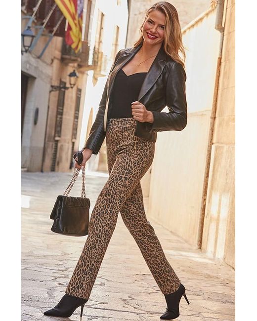 Sosandar Natural Leopard Print Straight Leg Jeans