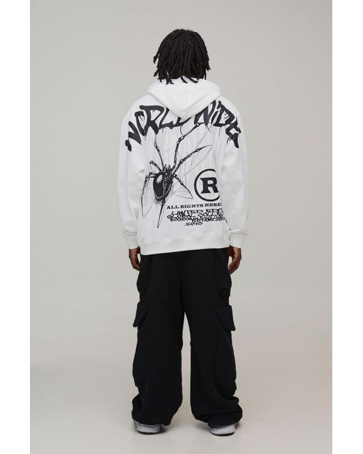 BoohooMAN Gray Oversized Over Seams Spider Print Hoodie Cotton for men