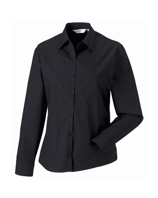 Russell Black Jerzees Ladies/ Long Sleeve Pure Cotton Work Shirt