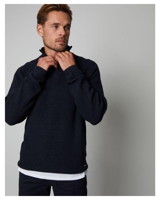 Threadbare Blue 'Prestwich' Lightweight Quarter Zip Knitted Jumper for men
