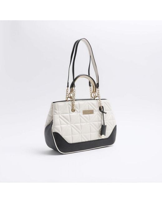 River Island White Tote Bag Quilted Chain Strap Pu