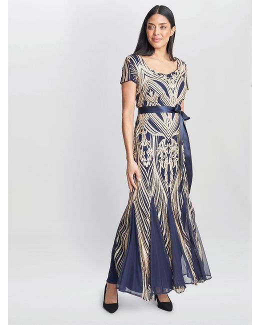 Gina Bacconi Amelia Sweetheart Neck Embroidered Maxi Dress in Blue | Lyst UK