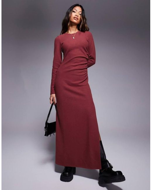 ASOS Red Supersoft Long Sleeve Ruched Side Maxi Dress